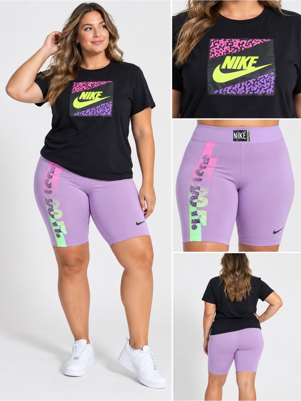 #1024 Nike XL Just Do It Graphic Tee & Purple 10” Biker Shorts 2 Piece Set